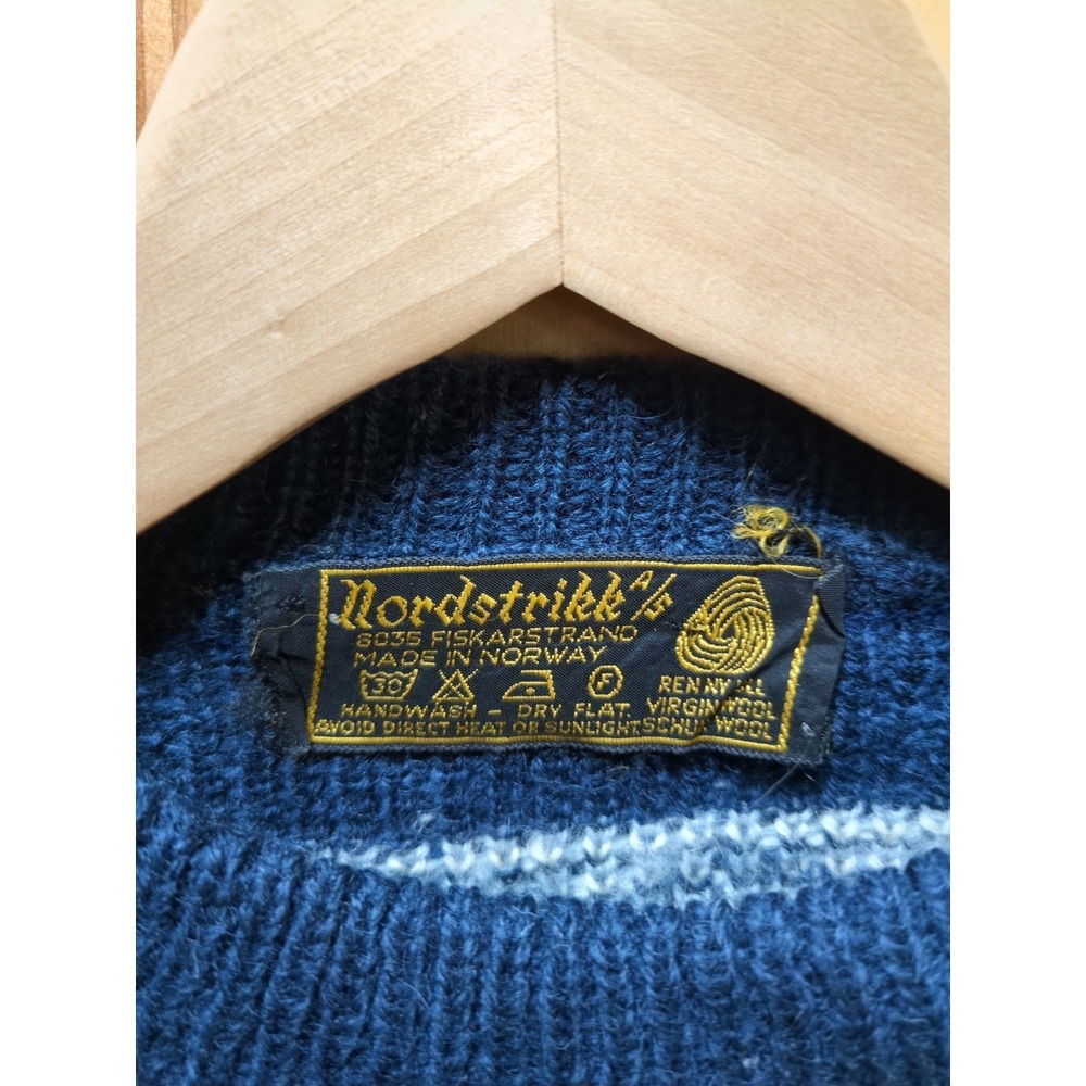 Vtg Viking Ships Nordstrikk Wool Norwegian Sweater Blue/White Sz 38 S/M (18x23) - Picture 4 of 14
